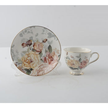 Yellow Rose Scallop Cup Saucer Set, Set of 4