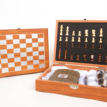 Created By The Ridleys - Chess Set with 6oz Harris Tweed Hip Flask
