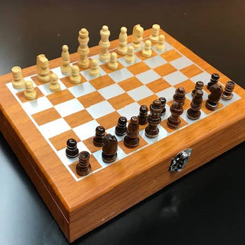 Created By The Ridleys - Chess Set with 6oz Harris Tweed Hip Flask