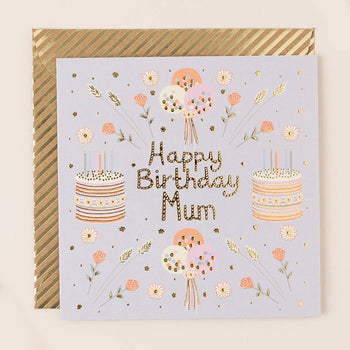 Gold Foiled Happy Birthday Mum Card Square