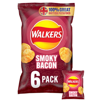 Walkers Smoky Bacon Crisps 6 Pack - 6x25g