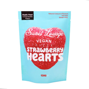 Sweet Lounge - Vegan Fizzy Strawberry Hearts (Plastic-free) 130g