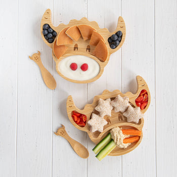 Hairy Coo - Baby Coo  - Highland Cow Bamboo Suction Plate & Gift Box