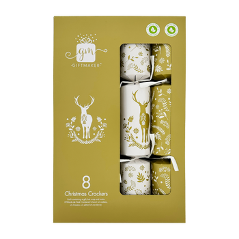 Giftmaker Gold and White Stag Christmas Crackers 8 Pack 8x12"