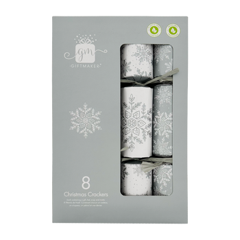 Giftmaker Silver and White Snowflake Christmas Crackers 8 Pack 8x12"