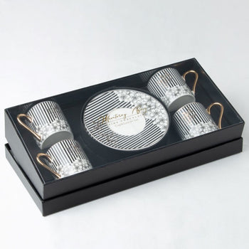 Black Strips Butterfly Espresso Cups and Saucers, Set of 4 Boxed