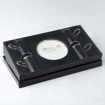 Black White Gold Tall Espresso Cups and Saucers, Set of 4 Boxed