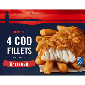Iceland Battered Cod Skinless Boneless Fillets 4 Pack. 1lb Ship Weight