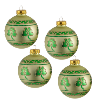 Kurt S. Adler, Inc. - 65MM Shamrock Design Glass Ball Ornaments, 4-Piece Box Set