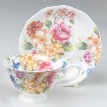 Autum Bouquet Bone China Cup Saucer. Set of 4