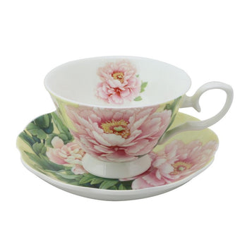 Bone China Empire Peony Tea/coffee Cups and Saucers, Set of 4