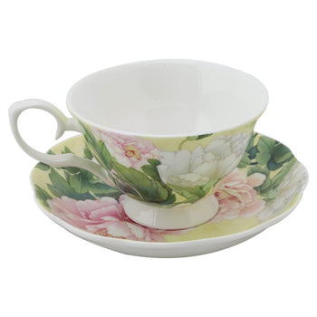 Bone China Empire Peony Tea/coffee Cups and Saucers, Set of 4