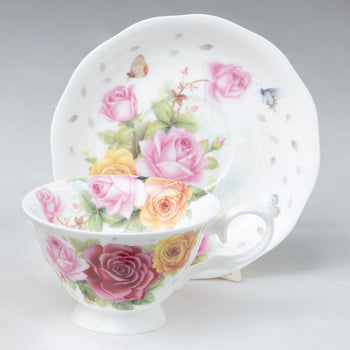 Kate Rose Bone China Cup Saucer. Set of 4