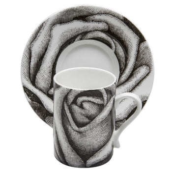 Pixel Black Rose Coffee Cups and Saucers, Set of 4