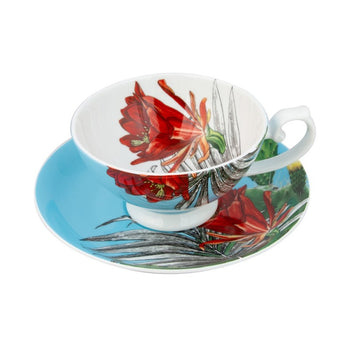 Palm Blue Cups with Saucers, Set of 4