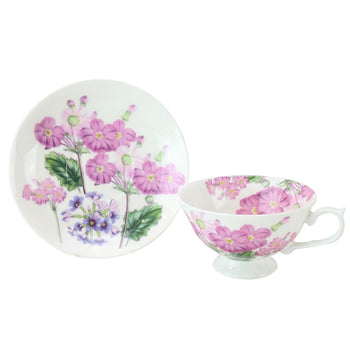 Bone China Pink Zinnia Tea/coffee Cups and Saucers, Set of 4