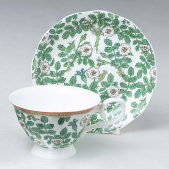 Morris Green Vine Bone China Cup Saucer. Set of 4