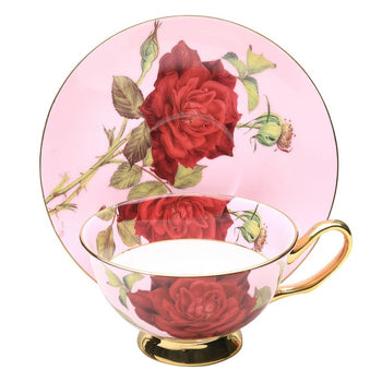 Pink/red Rose Gold Tea Cup and Saucer, Single Set