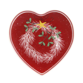 Winter Joy and Pine Wreath Heart Plates, Set of 4