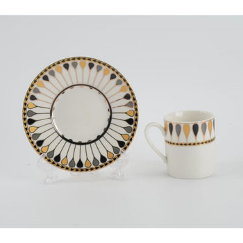 Grey Gold Drop Espresso Cup and Saucer, Set of 4. Gift Boxed