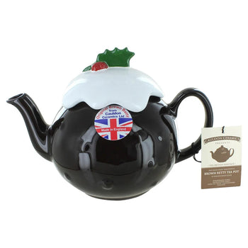 Cauldon Ceramics Brown Betty Handmade 6 Cup Christmas Pudding Teapot in Rockingham Brown