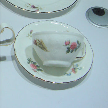 Bone China Anna Garden Embossed Cup Saucer, Set of 4
