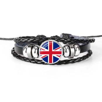 Black Leather Union Jack Bracelet