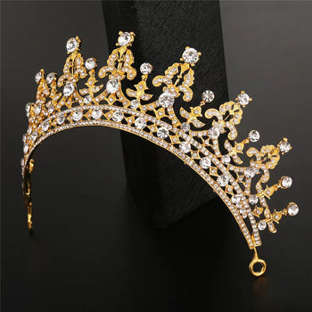 Gold Plated Tiara with Clear Rhinestones