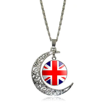 Union Jack in Moon Pendant Necklace 46cm