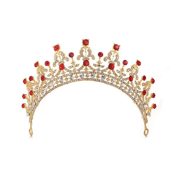 Gold Plated Tiara with Red and Clear Rhinestones