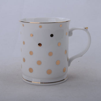 White Gold Polka Dots Mugs, Set of 4