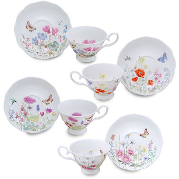 4 Set Floral Meadow Butterfly Elizabeth Cups and Saucers