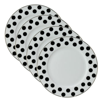 4 Set Black Polka Dots White Porcelain Salad Plates