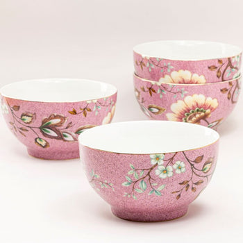 Pink Peacock Lotus Garden Cereal Bowls, Set of 4
