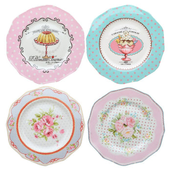 4 Asst Tea Party Dessert Plates, Set of 4