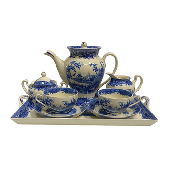 Madison Bay Co. - Pagoda Blue Transferware Porcelain Tea Set with Tray