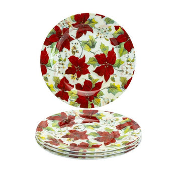 Poinsettia Bone China Dessert Plates, Set of 4