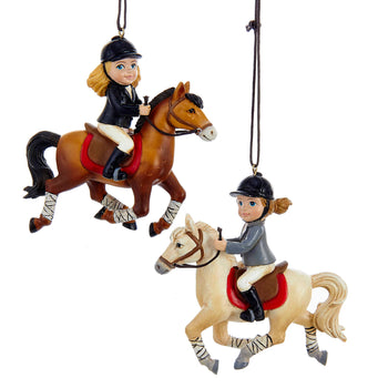 Kurt S. Adler, Inc. - 3.5" Girl Riding Horse Ornaments, 2 Assorted