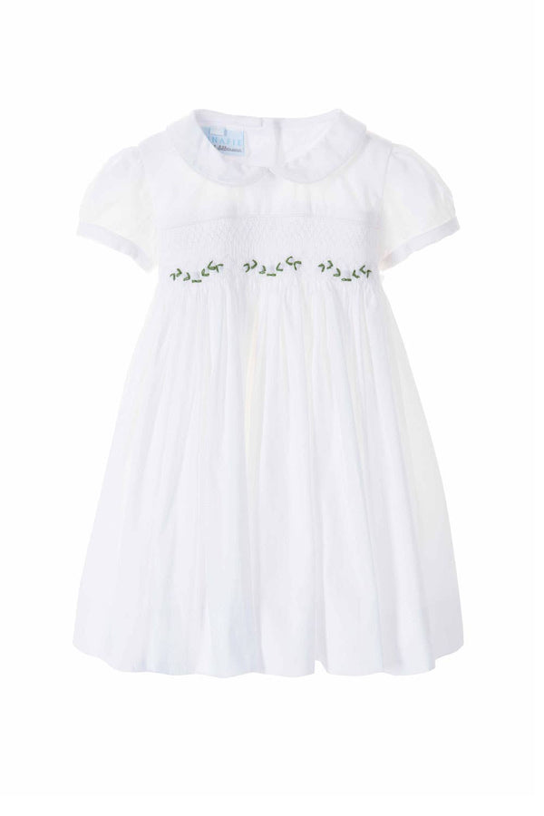 white short sleeve smock dress Shine Like A Pearl White Smocked Dress by Classic Whimsy - Girls Dresses