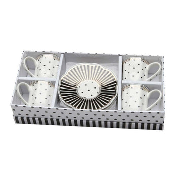 Black Josephine Espresso Cups and Saucers, Set of 4 Gift Boxed