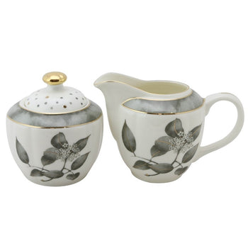 Black Metallic Leaves Sugar Creamer Set