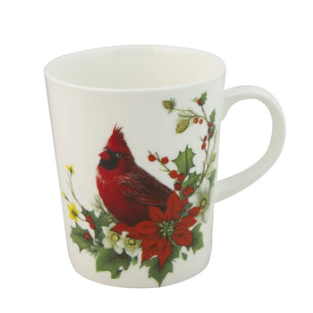 Cardinal Poinsettia Bone China Mugs, Set of 4