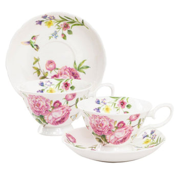 Clime Rose Bone China Cups with Saucers, Set of 4