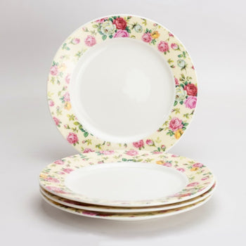 Cream Cottage Rose Chintz Dessert Plates, Set of 4