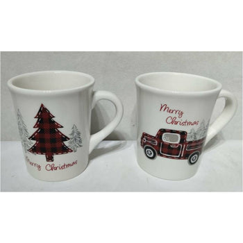 Farm House Christmas Ceramic Mug, Set of 4