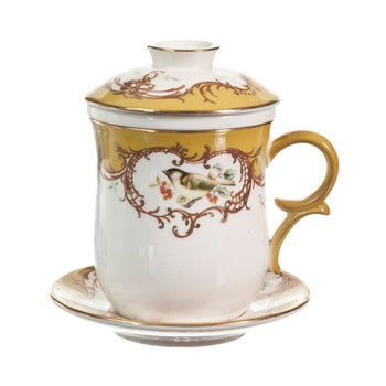 Finch Print Yellow White 4 Piece Tea for One