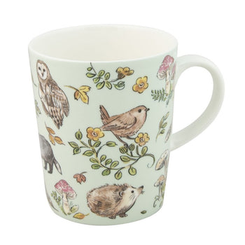 Forest Bird Mint Bone China Mugs, Set of 4