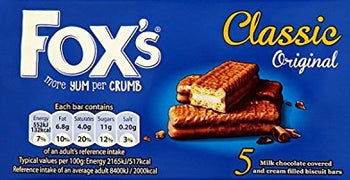 Fox's Classic Original 5 Pack - Milk Chocolate Covered Cream Filled Biscuit Bars. 125g