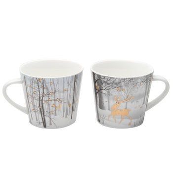 Black Gold 2 Assort Fox and Deer in the Forest V Mugs, Set of 4