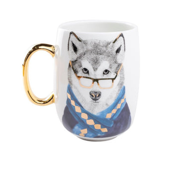 Wise Wolf Single Piece Gold Handle Coffee Mug